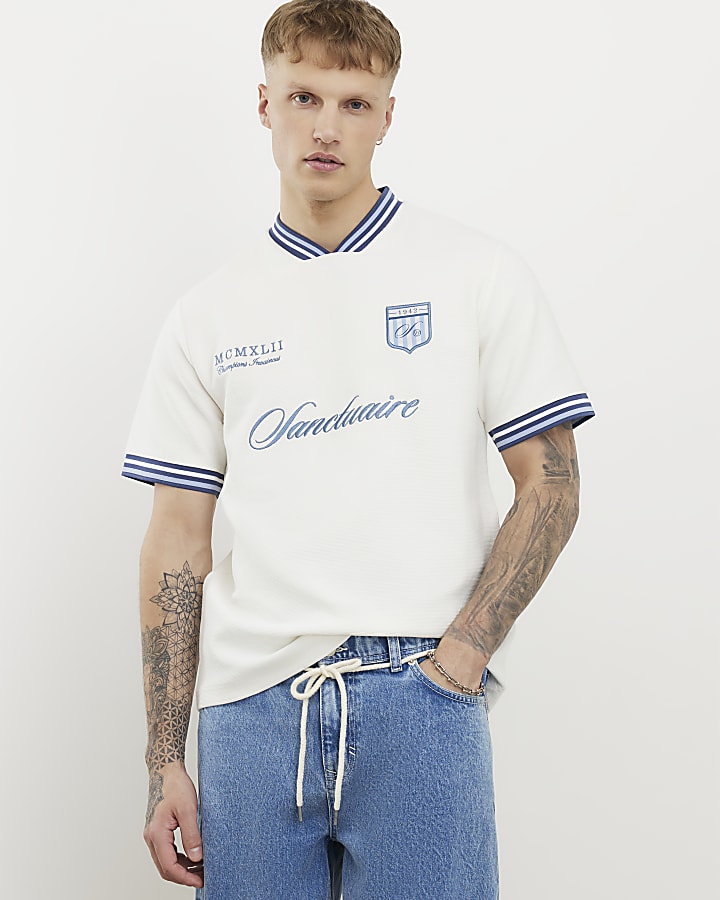 White Regular Fit Tipped Crest T-Shirt