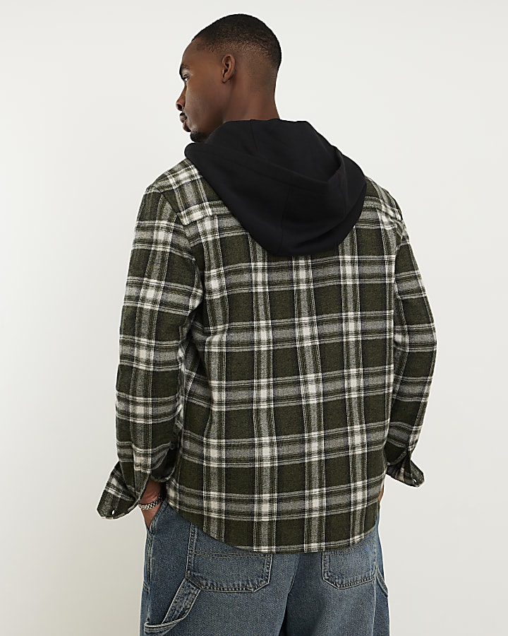 Green Check Hooded Shirt