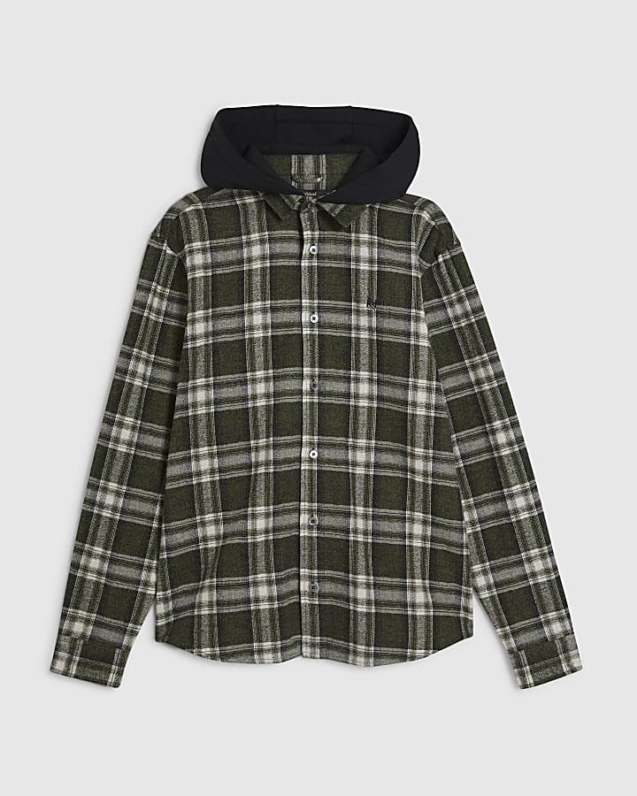 Green Check Hooded Shirt