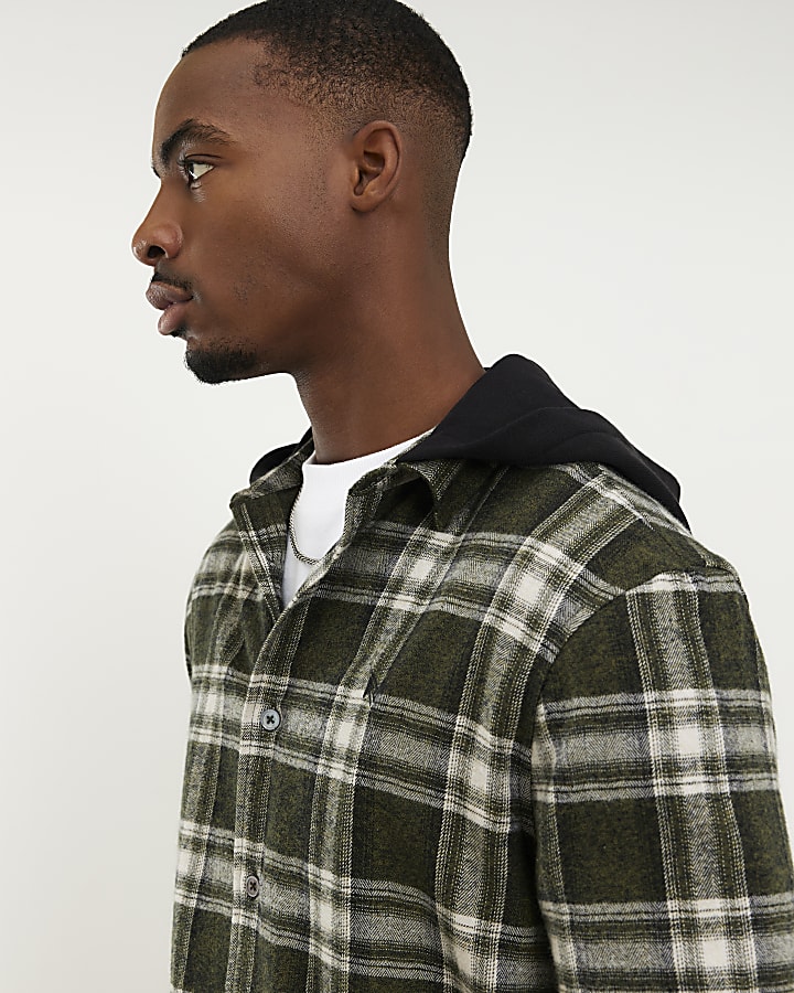 Green Check Hooded Shirt