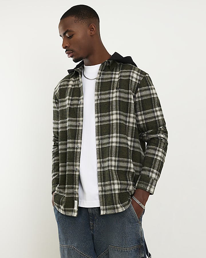 Green Check Hooded Shirt