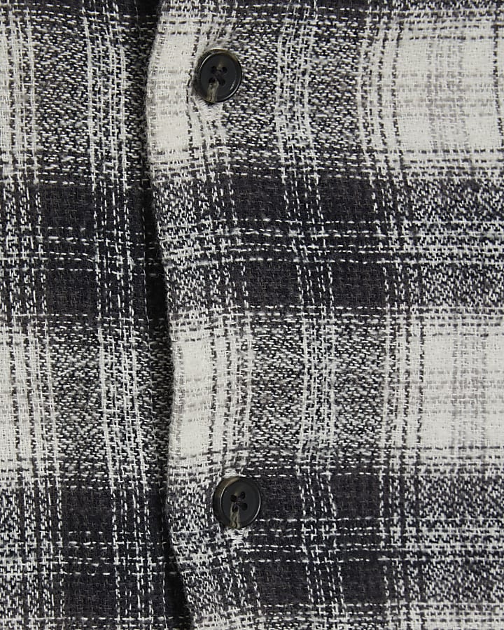 White Regular Fit Check Hooded Shirt