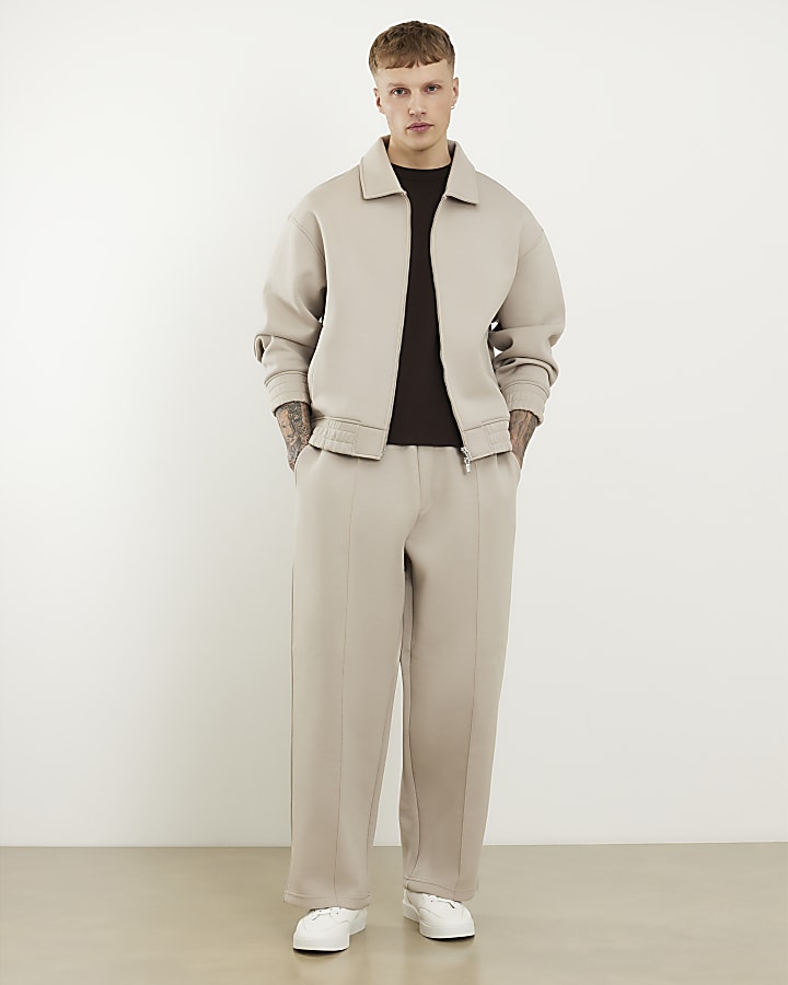 Beige Wide Leg Premium Joggers