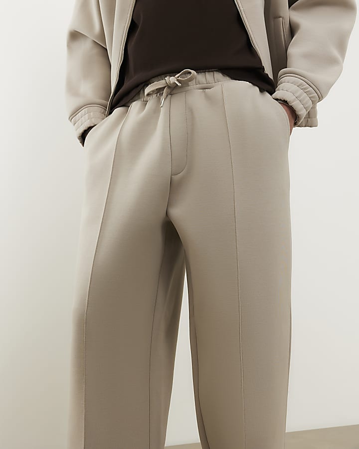 Beige Wide Leg Premium Joggers