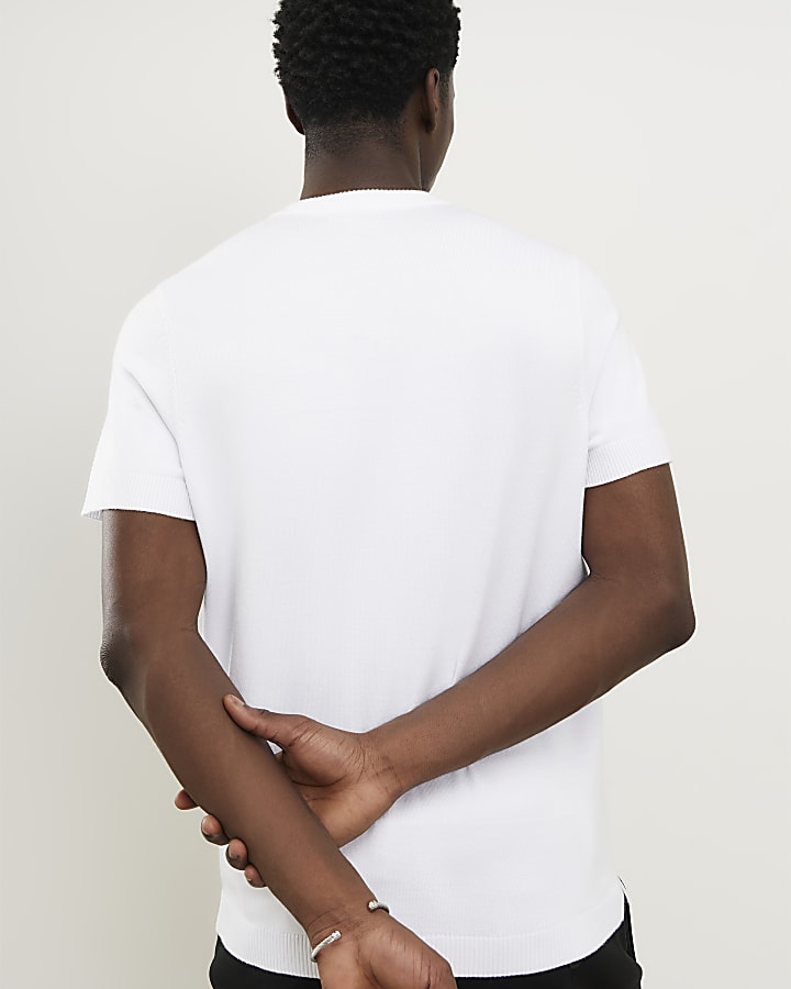 White Slim Fit Knitted T-Shirt