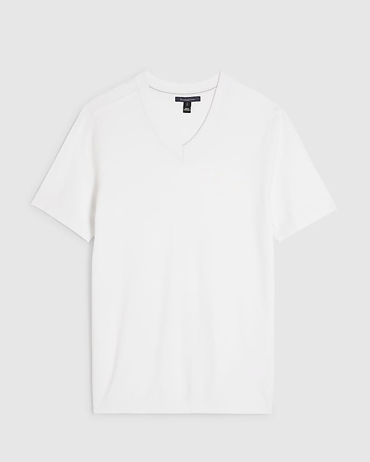 White Slim Fit Knitted T-Shirt