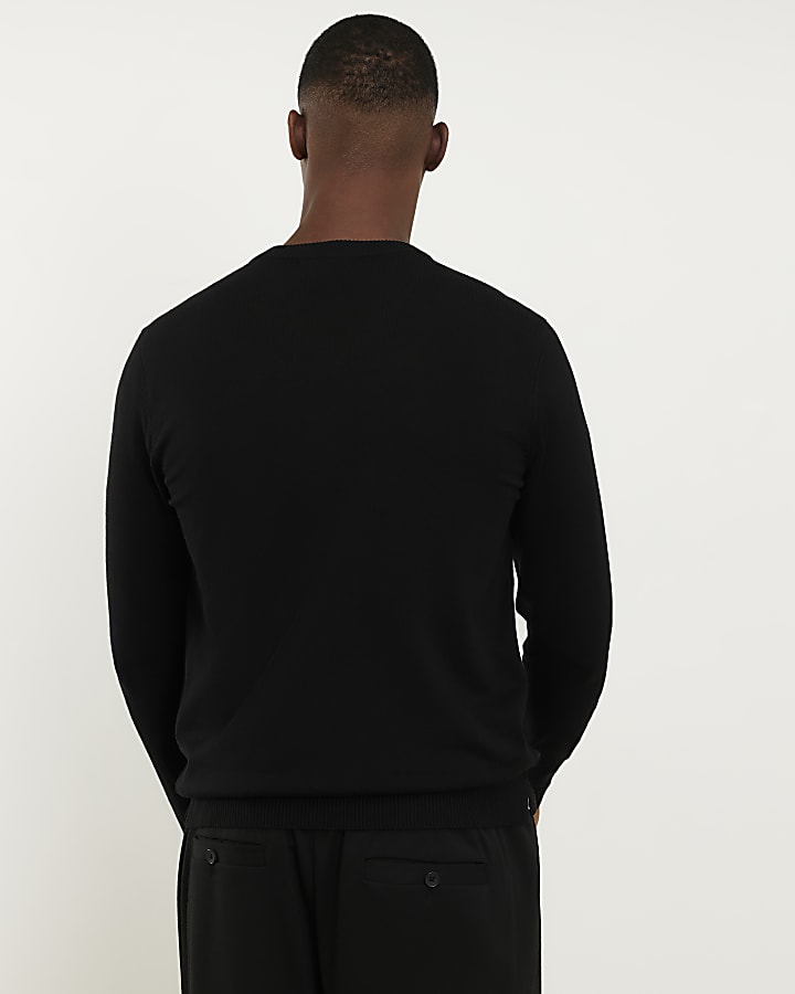Black Slim Fit V Neck Knitted Jumper