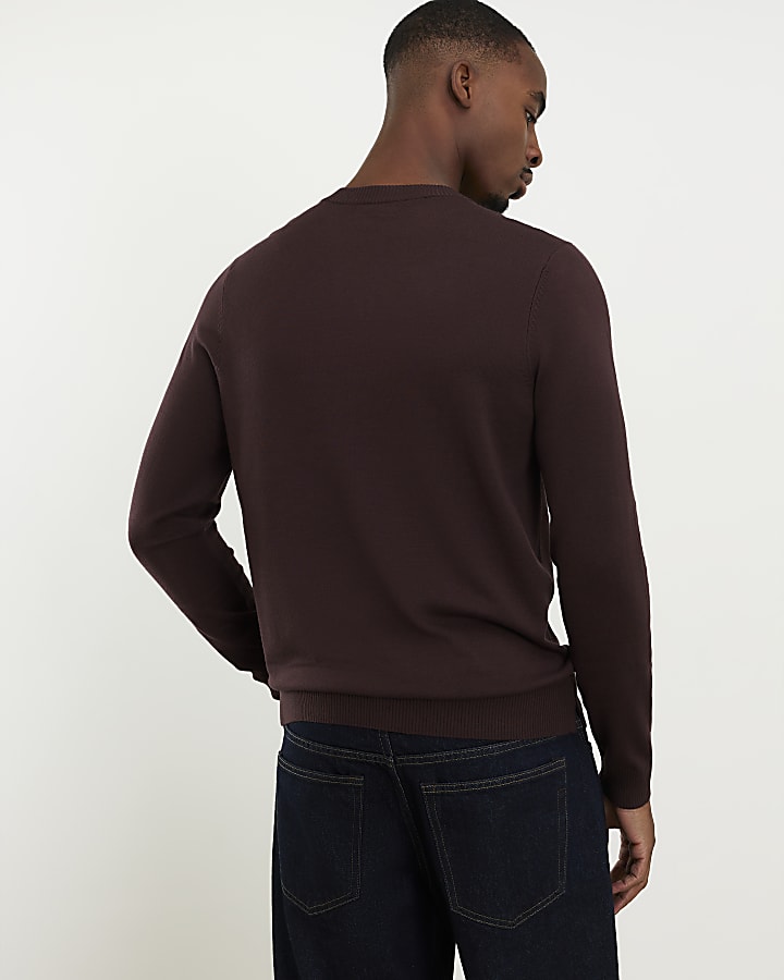 Red Slim Fit V Neck Knitted Jumper