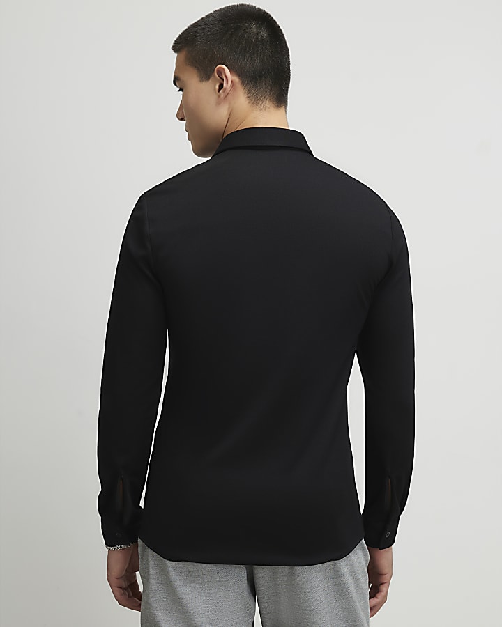 Black Muscle Fit Pique Shirt