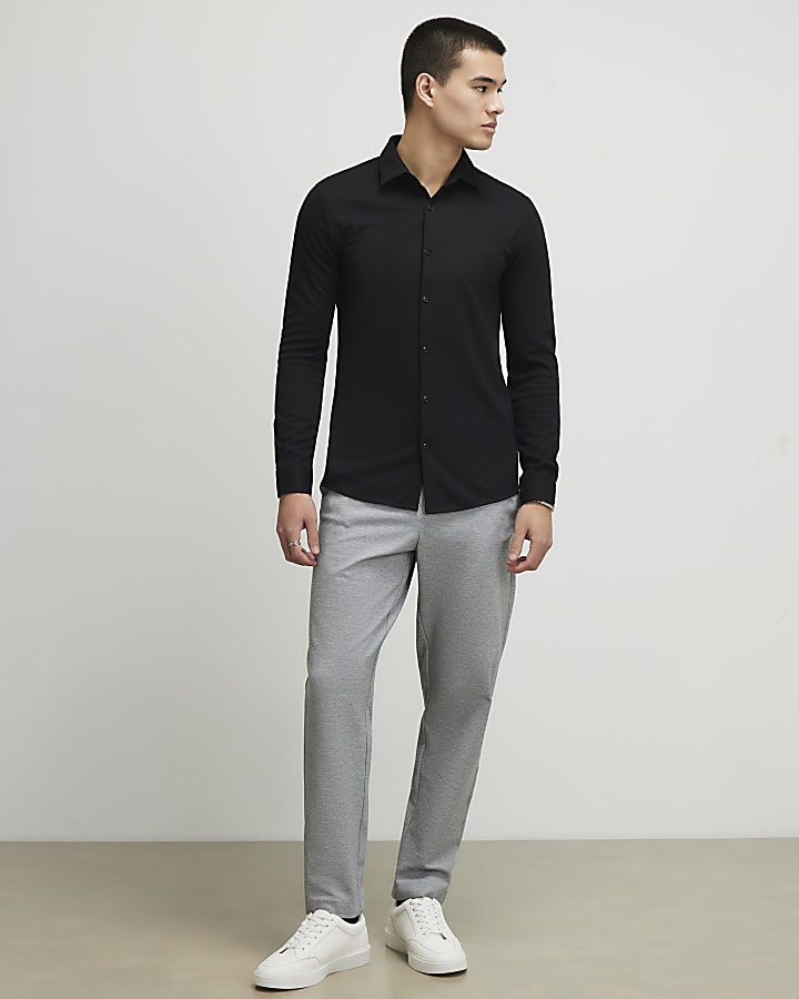 Black Muscle Fit Pique Shirt