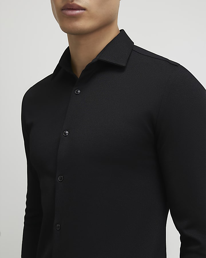 Black Muscle Fit Pique Shirt