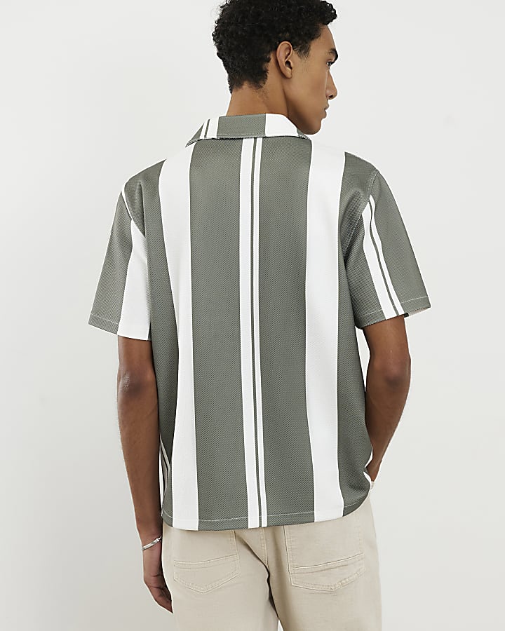 Green Stripe Revere Collar Shirt