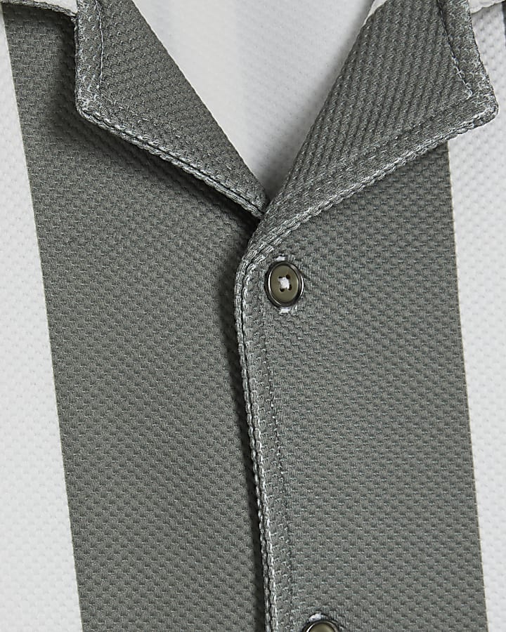 Green Stripe Revere Collar Shirt