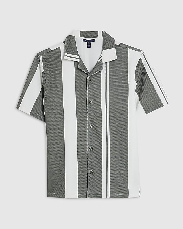 Green Stripe Revere Collar Shirt