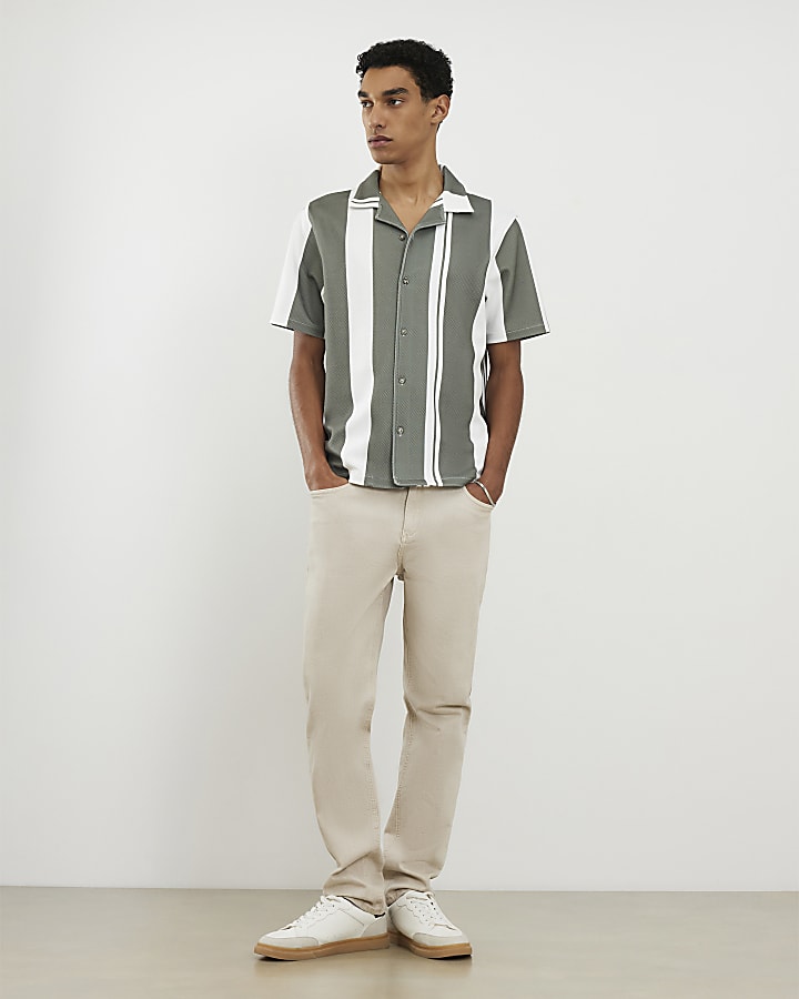 Green Stripe Revere Collar Shirt