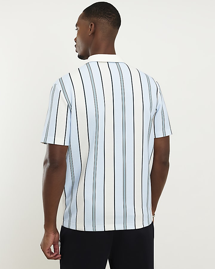 Blue Slim Fit Stripe Polo Shirt