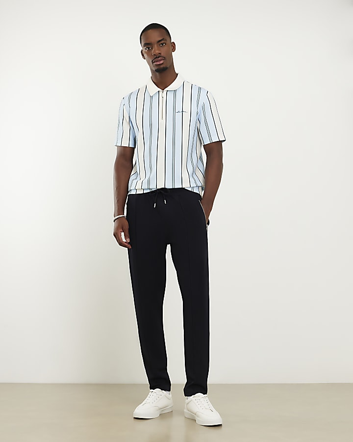 Blue Slim Fit Stripe Polo Shirt