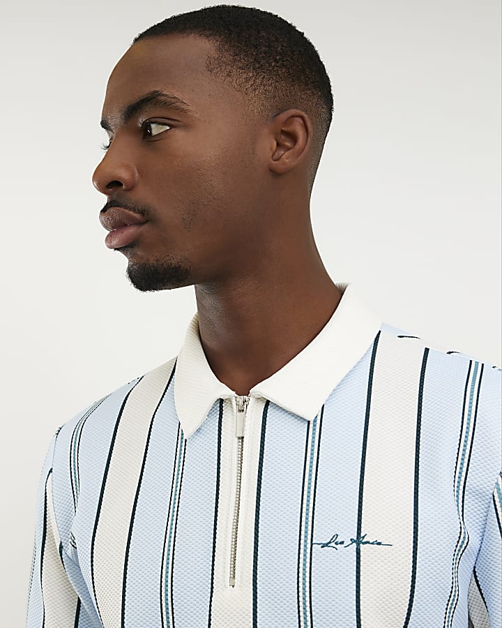 Blue Slim Fit Stripe Polo Shirt