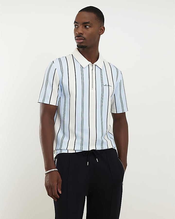 Blue Slim Fit Stripe Polo Shirt