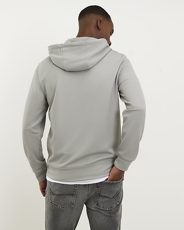 Grey Slim Fit Pique Zip Through Hoodie