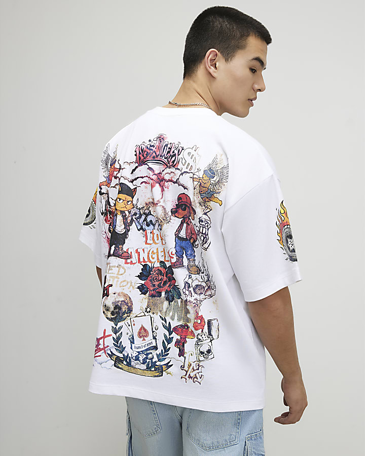 White Oversized Fit Tattoo Graphic T-Shirt