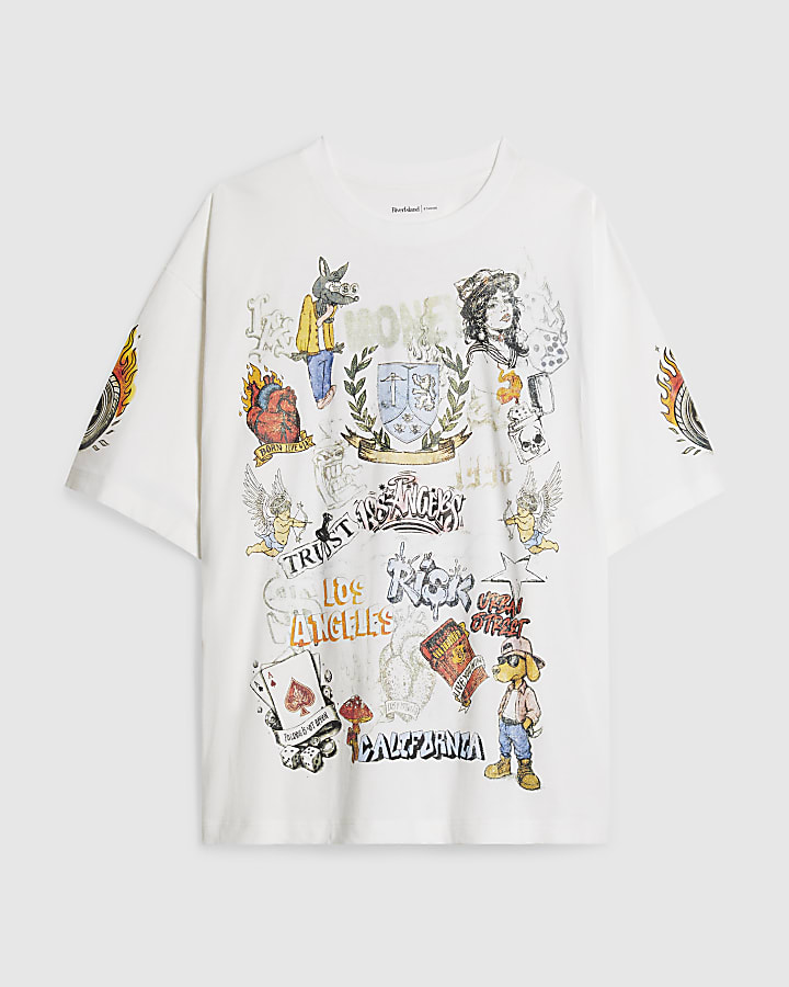 White Oversized Fit Tattoo Graphic T-Shirt