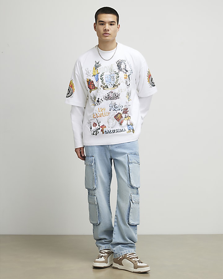 White Oversized Fit Tattoo Graphic T-Shirt