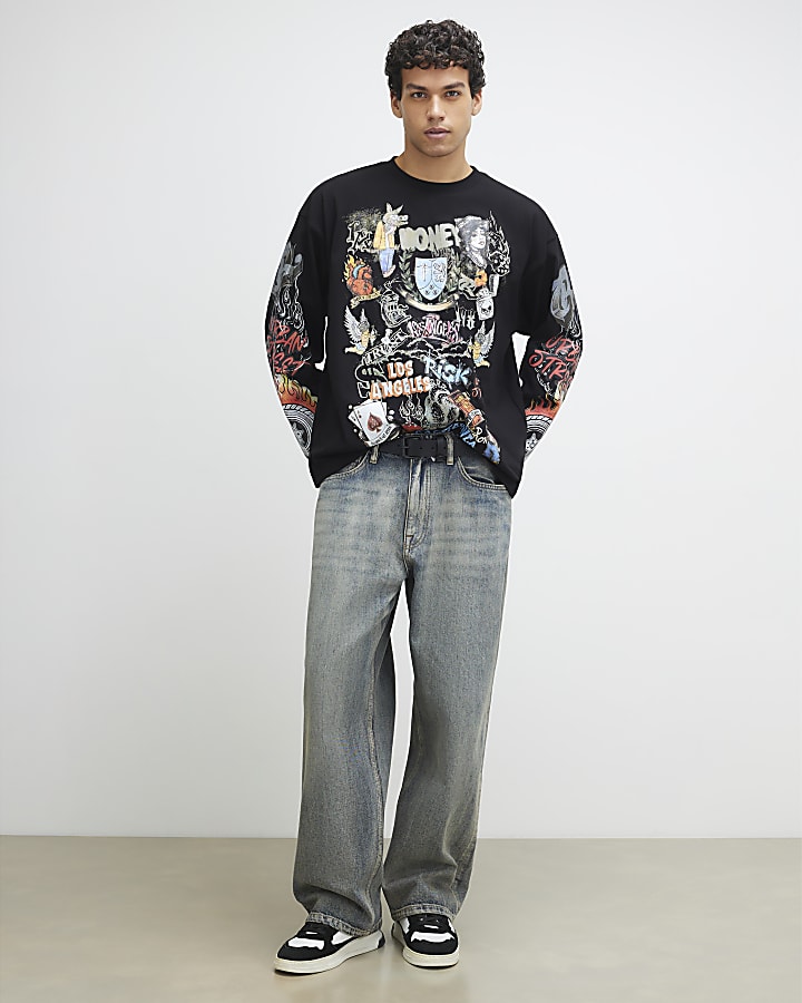 Black Oversized Tattoo Graphic T-Shirt