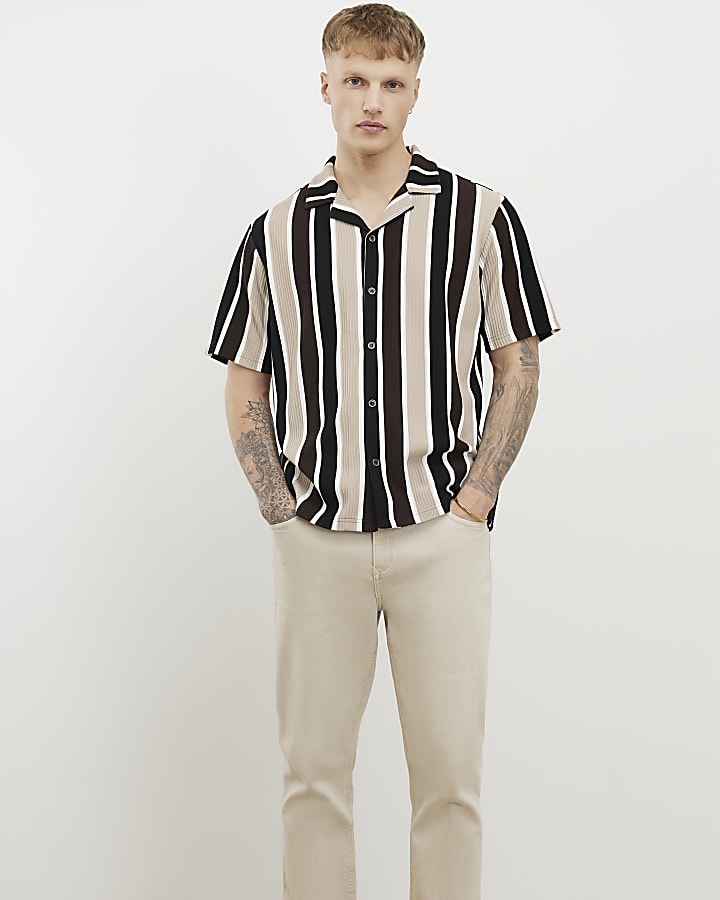 Brown Slim Fit stripe Shirt