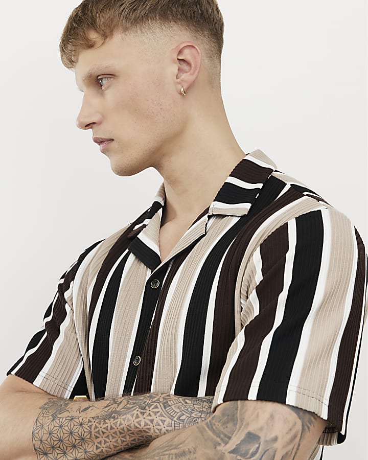 Brown Slim Fit stripe Shirt