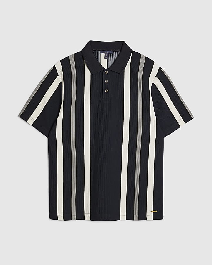 Navy Slim Fit Stripe Polo Shirt