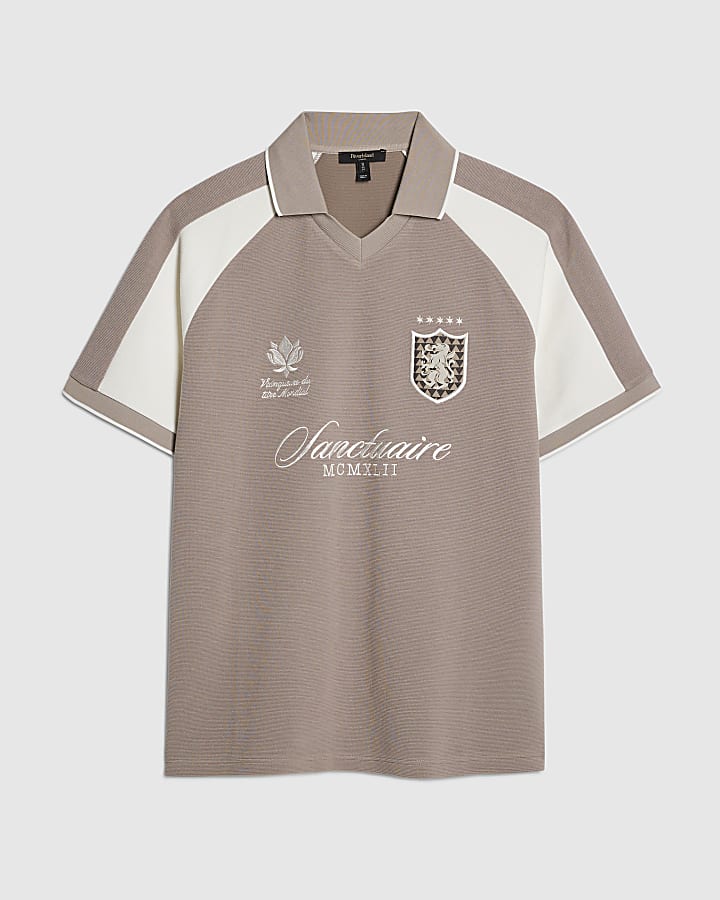 Beige Regular Fit Panelled Polo Shirt