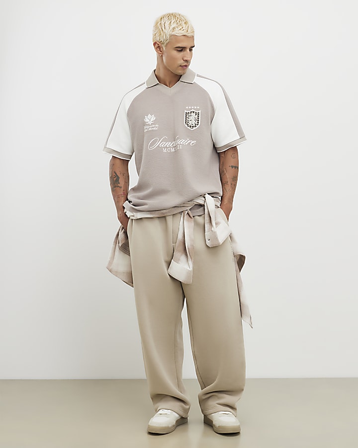 Beige Regular Fit Panelled Polo Shirt