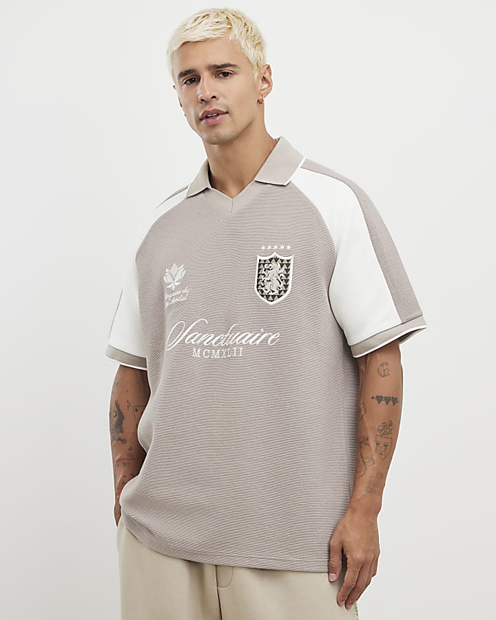 Beige Regular Fit Panelled Polo Shirt