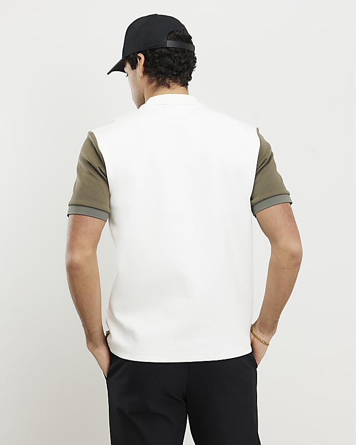 Khaki Premium Slim Fit Colour Block Shirt