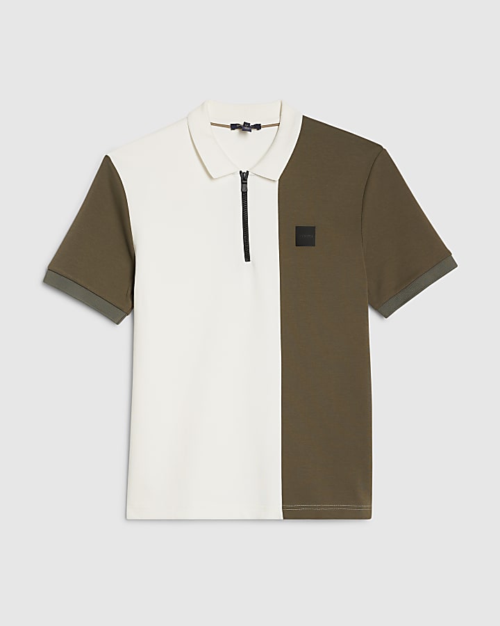 Khaki Premium Slim Fit Colour Block Shirt