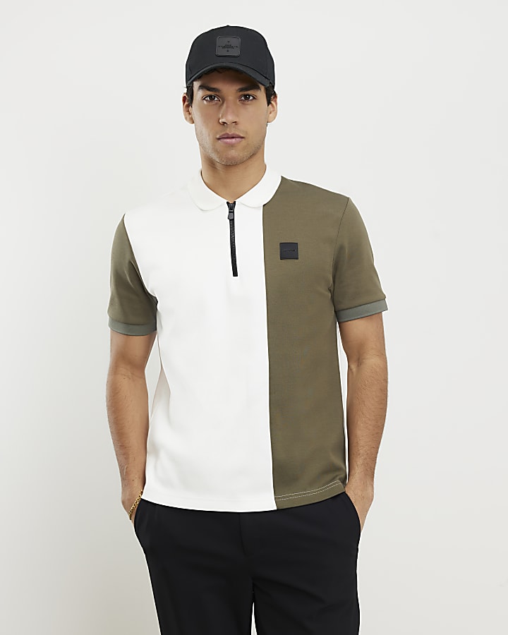 Khaki Premium Slim Fit Colour Block Shirt