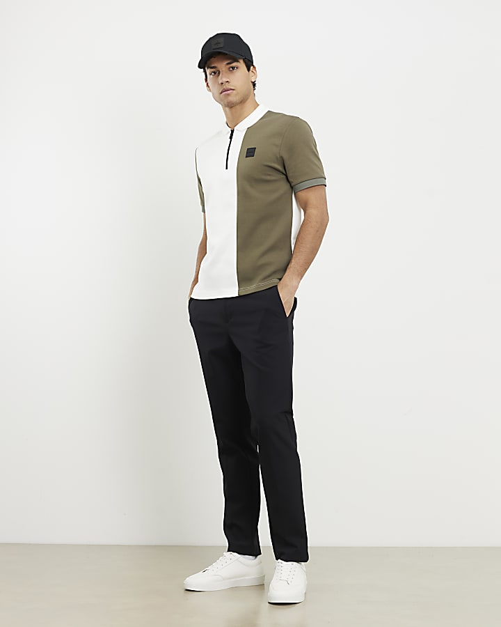 Khaki Premium Slim Fit Colour Block Shirt