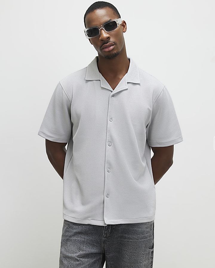 Grey Slim Fit Revere Shirt