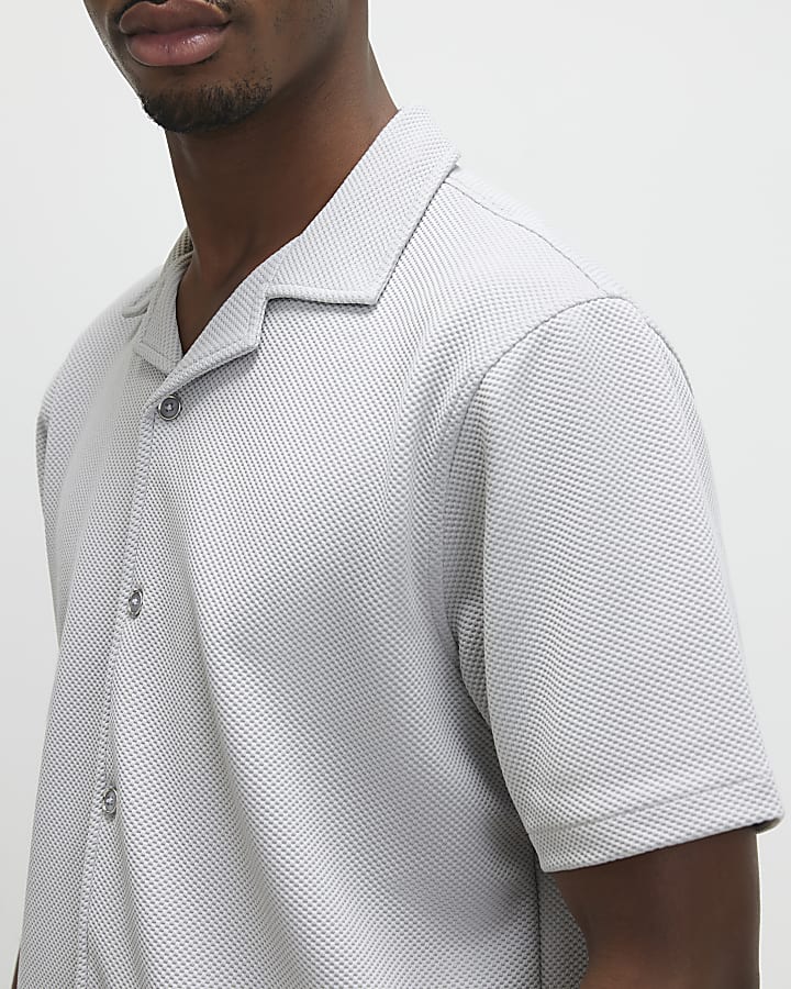 Grey Slim Fit Revere Shirt