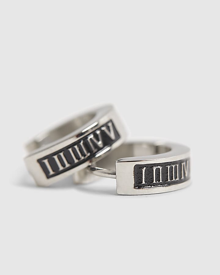 Silver Numerals Hoop Earrings