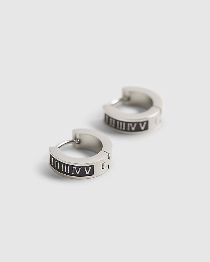 Silver Numerals Hoop Earrings