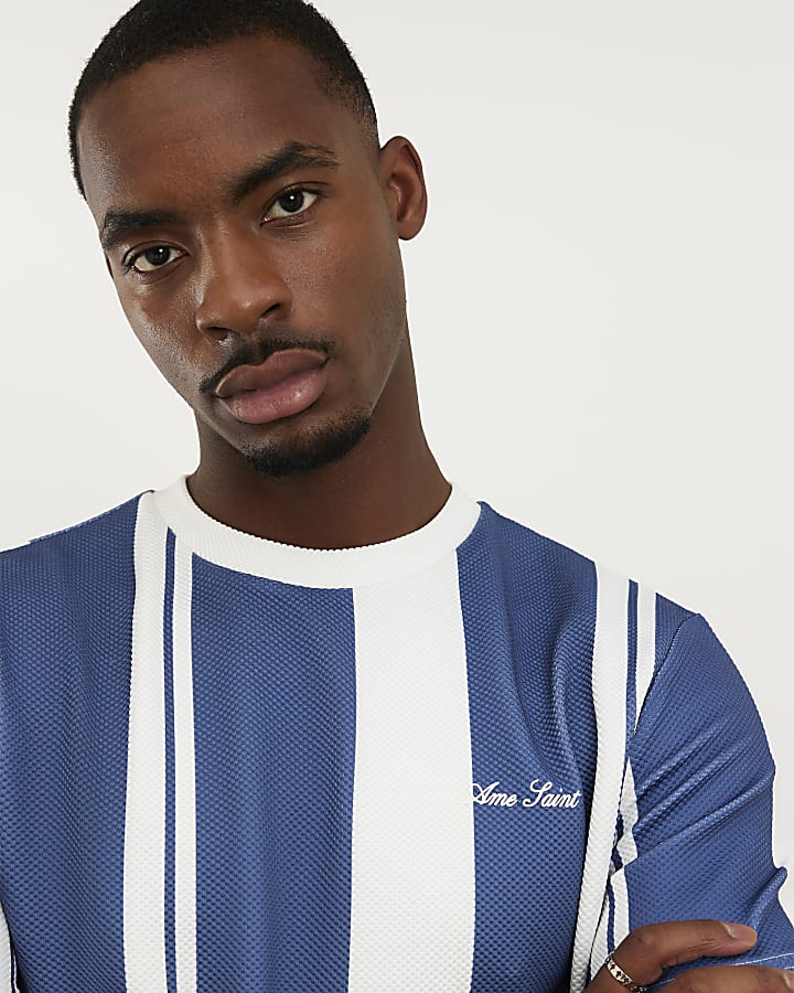 Blue Slim Fit Stripe T-Shirt