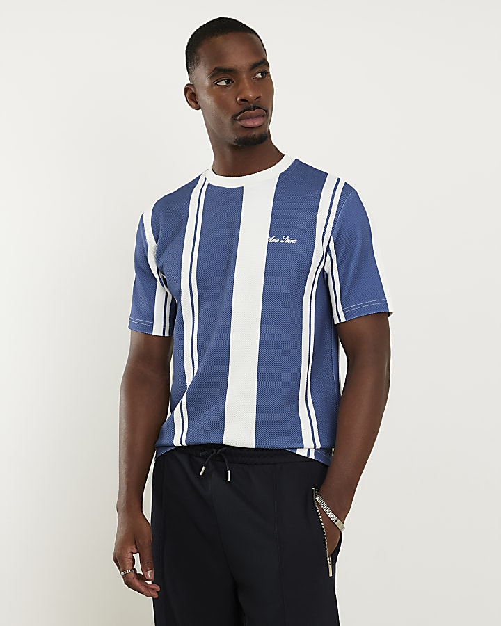 Blue Slim Fit Stripe T-Shirt