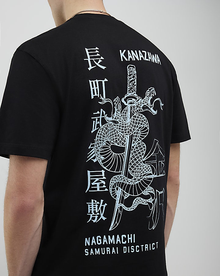Black Regular Fit Kanazawa Snake T-Shirt