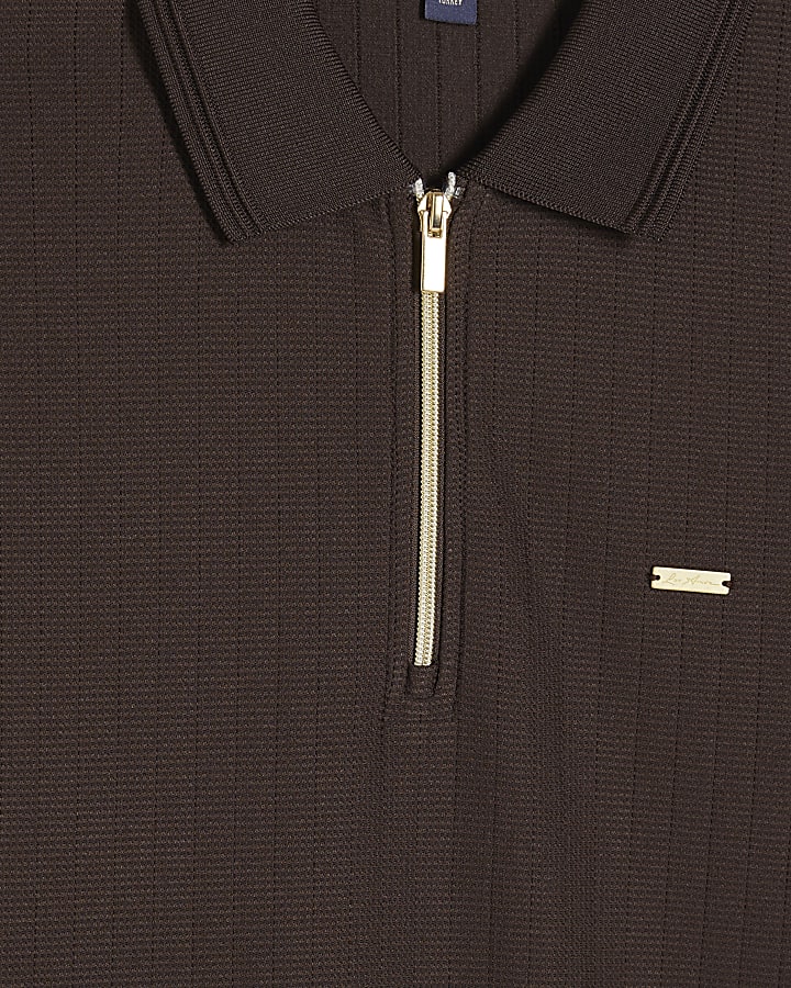 Brown Muscle Fit Textured Polo Shirt