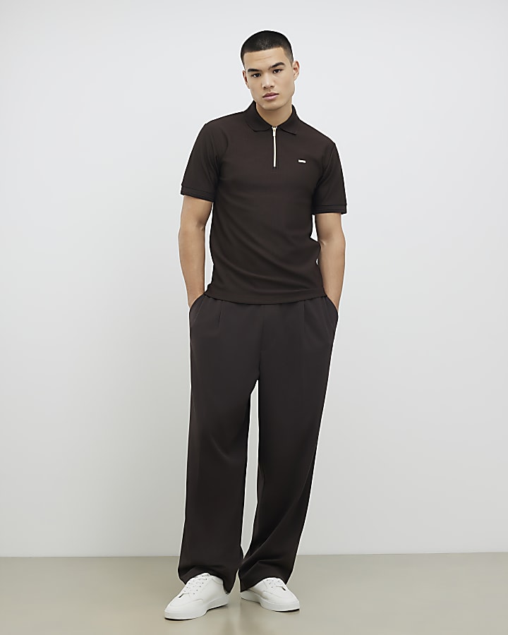 Brown Muscle Fit Textured Polo Shirt