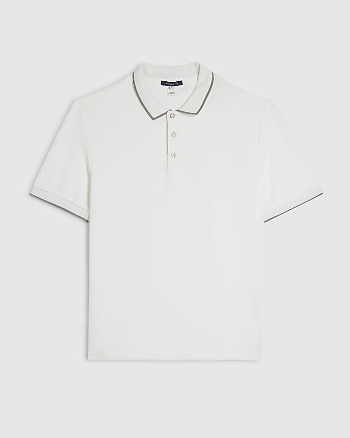 White Slim Fit Textured Polo Shirt