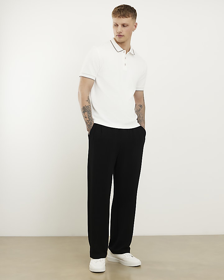 White Slim Fit Textured Polo Shirt