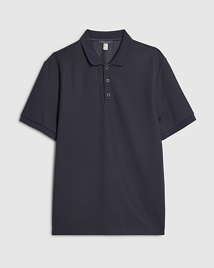 Navy Slim Fit Textured Polo Shirt